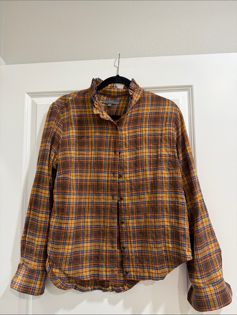 Elliott Lauren Plaid Button-Up Shirt in Mustard & Brown sz m